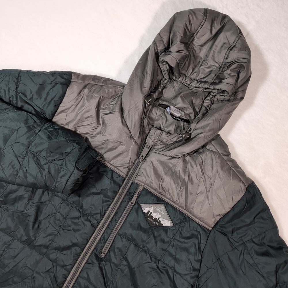 Coalatree Camper Hooded‎ Jacket Mens Large Green Grey Ripstop Puffer Insulated